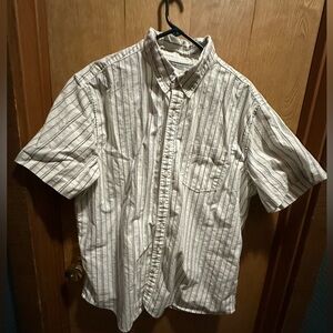 Sonoma Men's White with Green and Blue Striped Button Down Shirt